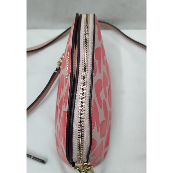 Kate Spade New York Pink Hearts Leather Zipper Closure Chain Strap Crossbody Bag - Picture 7 of 16